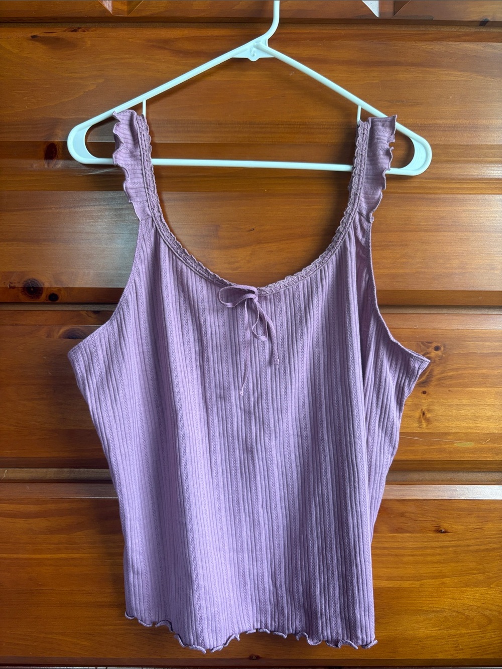 Mauve Ribbed Sleep Tank Top with Ruffle Straps